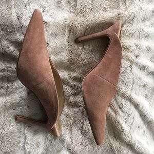 Dusty rose suede mules